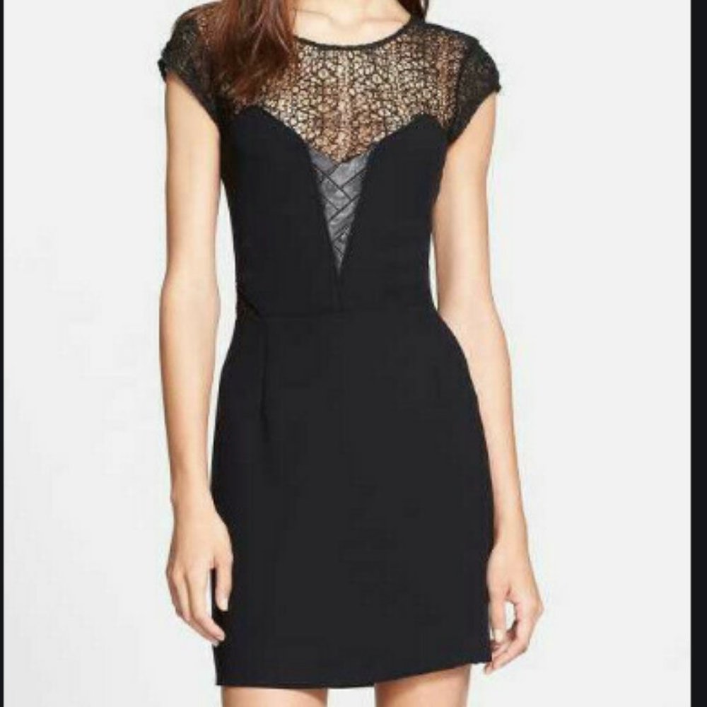 Kooples black cocktail dress with leather detail
